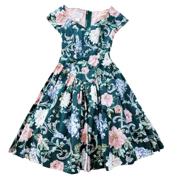 80's Vintage Loralie Floral Cotton Swing Square Dance Sweetheart Dress 6 fits XS - Picture 1 of 10